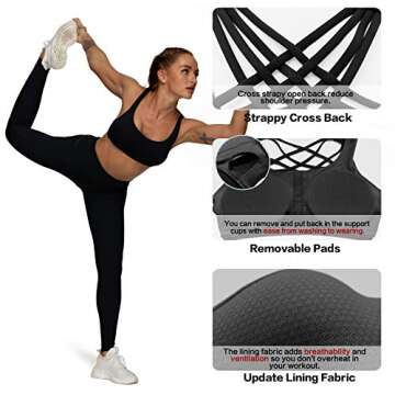 QUEENIEKE Womens Yoga Sport Bra Light Support Strappy Free to Be Bra Size XL Color Top Black Across