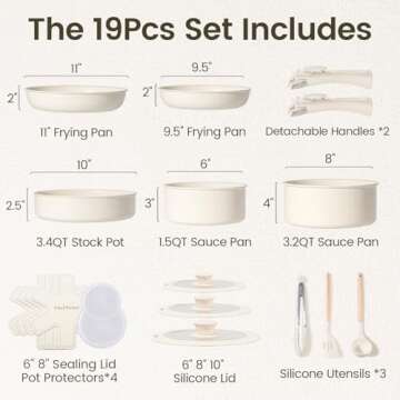 Chef Power Ceramic Cookware Set Non Toxic with Detachable Handles, Healthy Nonstick Pans and Pots Se...