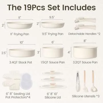 Chef Power Ceramic Cookware Set Non Toxic with Detachable Handles, Healthy Nonstick Pans and Pots Se...