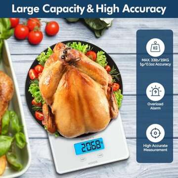 KOIOS USB Rechargeable Food Scale, 33lb/15Kg Kitchen Scale Digital Weight Grams and oz for Cooking B...