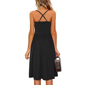 KILIG Women's Summer Casual Sundress Spaghetti Strap Button Dress with Pockets (B2-Black, Small)