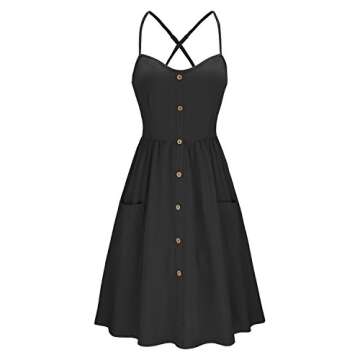 KILIG Women's Summer Casual Sundress Spaghetti Strap Button Dress with Pockets (B2-Black, Small)