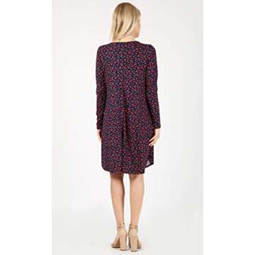 Womens V Neck Cut Printed Casual Long Sleeve Shift Dress - Made in USA