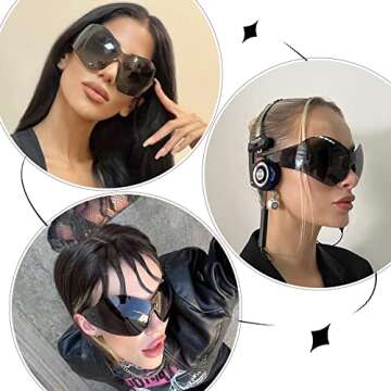 Crazy Feng Oversized Futuristic Sunglasses For Women Men,Fashion Rimless Y2k Sunglasses Trendy Shiel...