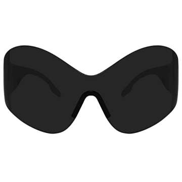 Crazy Feng Oversized Futuristic Sunglasses For Women Men,Fashion Rimless Y2k Sunglasses Trendy Shield Wrap Around Sunglasses Black Shades
