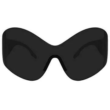 Crazy Feng Oversized Futuristic Sunglasses For Women Men,Fashion Rimless Y2k Sunglasses Trendy Shield Wrap Around Sunglasses Black Shades