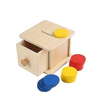 Adena Montessori Coin Box,Object Permanence Box Toys for 1 Year Old Baby Coins,Wooden Montessori Bal...