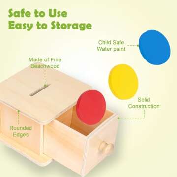 Adena Montessori Coin Box,Object Permanence Box Toys for 1 Year Old Baby Coins,Wooden Montessori Ball Drop Developmental Toys for 6-12 Month Infant Toys,Learning Kids Gifts(Typical Drawer Comes Out)