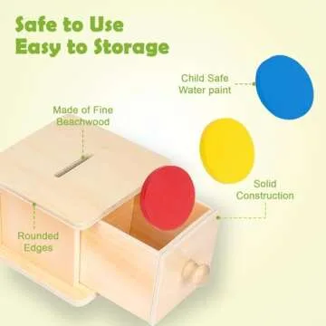 Adena Montessori Coin Box,Object Permanence Box Toys for 1 Year Old Baby Coins,Wooden Montessori Ball Drop Developmental Toys for 6-12 Month Infant Toys,Learning Kids Gifts(Typical Drawer Comes Out)