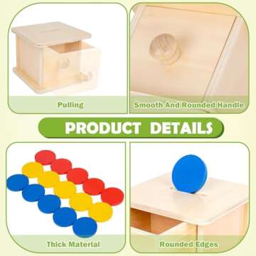 Adena Montessori Coin Box,Object Permanence Box Toys for 1 Year Old Baby Coins,Wooden Montessori Ball Drop Developmental Toys for 6-12 Month Infant Toys,Learning Kids Gifts(Typical Drawer Comes Out)