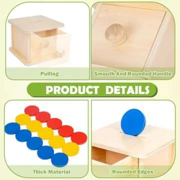Adena Montessori Coin Box,Object Permanence Box Toys for 1 Year Old Baby Coins,Wooden Montessori Ball Drop Developmental Toys for 6-12 Month Infant Toys,Learning Kids Gifts(Typical Drawer Comes Out)