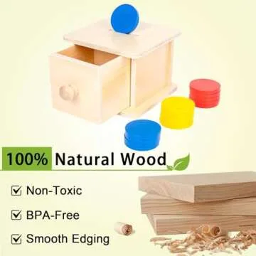 Adena Montessori Coin Box,Object Permanence Box Toys for 1 Year Old Baby Coins,Wooden Montessori Ball Drop Developmental Toys for 6-12 Month Infant Toys,Learning Kids Gifts(Typical Drawer Comes Out)