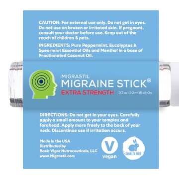 Basic Vigor Migrastil Extra Strength Migraine Stick Advanced Formula. Strong Aromatherapy Roll On wi...