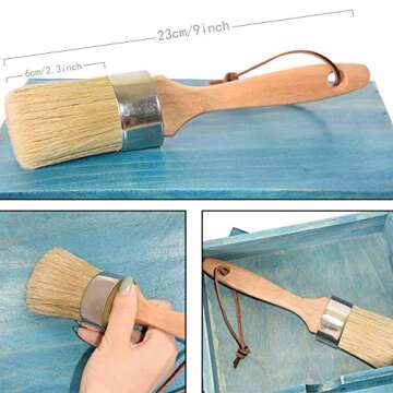 Chalk and Wax Paint Brush, Large 2-in-1 Round Natural Bristles Painting Tool for DIY Furniture, Stencils, Home Decor, Wood Projects, Wax Finishing