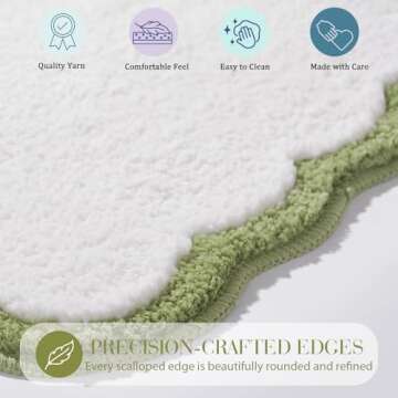 ELDONE Cute Scalloped Bathroom Rugs, Microfiber Tufted Bath Mats, Fun White and Green Bathmat for Bath Room Bathtub Shower, Preppy Trendy Bathroom Mat for Sink Bedroom, 30" x 20"