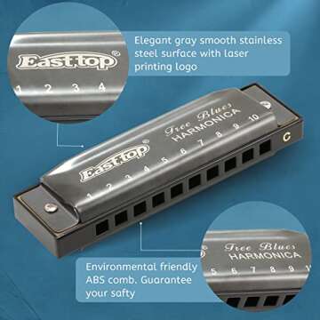 East top Harmonica, Diatonic Blues Deluxe Harmonica Key of C, 10 Holes 20 Tones Blues Harp Mouth Org...