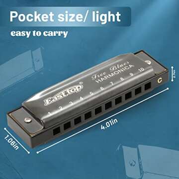 East top Harmonica, Diatonic Blues Deluxe Harmonica Key of C, 10 Holes 20 Tones Blues Harp Mouth Organ Harmonica For Adults, Beginners, Professionals and Students, as a Gift（Silver grey）