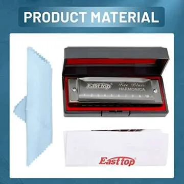 East top Harmonica, Diatonic Blues Deluxe Harmonica Key of C, 10 Holes 20 Tones Blues Harp Mouth Organ Harmonica For Adults, Beginners, Professionals and Students, as a Gift（Silver grey）