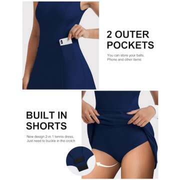 Tennis Dress Golf Dress for Women, Athletic Dress with Built in Shorts and Pockets for Sleeveless Wo...