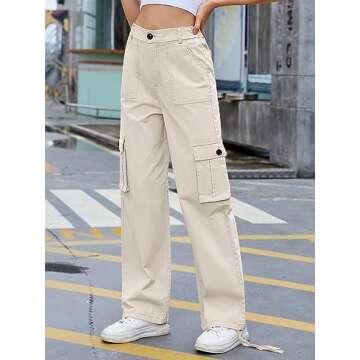 ZMPSIISA Women High Waisted Cargo Pants Wide Leg Casual Pants 6 Pockets Combat Military Trousers