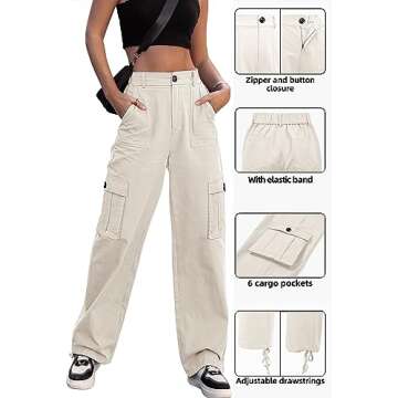 ZMPSIISA Women High Waisted Cargo Pants Wide Leg Casual Pants 6 Pockets Combat Military Trousers