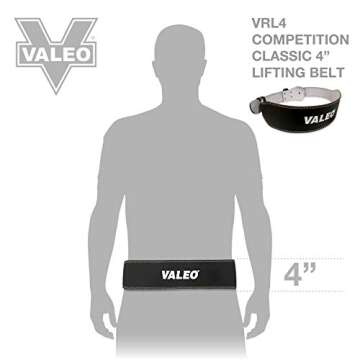 Valeo VRL4 4" Padded Leather Weightlifting Belt - Black