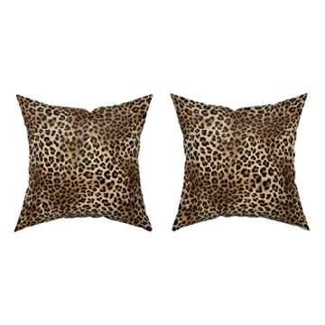 Brown Leopard Throw Pillow Cover - 2 Pcs Cheetah Pillow Case 18x18 inch Cotton Soft Animal Print Pil...