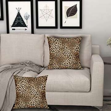 Brown Leopard Throw Pillow Cover - 2 Pcs Cheetah Pillow Case 18x18 inch Cotton Soft Animal Print Pillows Covers Decorative Cushion Cover for Home Couch Bed Sofa Double Side Printed