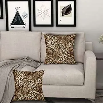 Brown Leopard Throw Pillow Cover - 2 Pcs Cheetah Pillow Case 18x18 inch Cotton Soft Animal Print Pillows Covers Decorative Cushion Cover for Home Couch Bed Sofa Double Side Printed