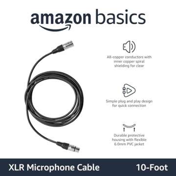 Amazon Basics 2-Pack XLR Microphone Cable for Speaker or PA System, All Copper Conductors, 6MM PVC Jacket, 10 Foot, Black