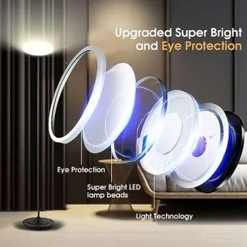 hanaking Upgraded Floor Lamp, 36W/3600LM Super Bright Floor Lamp with Remote Control, Stepless Adjust Color Temperatures and Brightness, Torchiere Standing Lamp for Living Room Bedroom Office