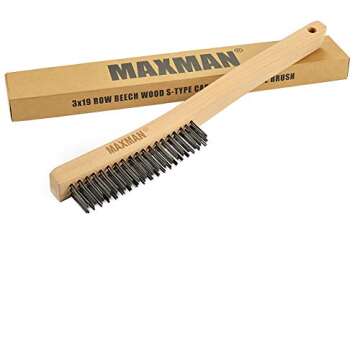 Wire Brush,Heavy Duty Carbon Steel Wire Scratch Brush for Cleaning Rust with 14" Long Curved Beechwood Handle,Large