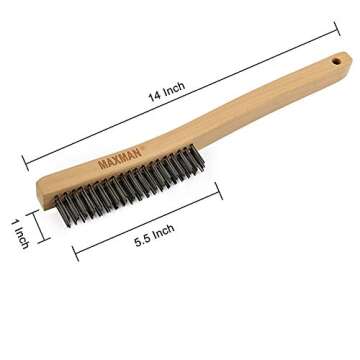 Wire Brush,Heavy Duty Carbon Steel Wire Scratch Brush for Cleaning Rust with 14" Long Curved Beechwood Handle,Large