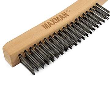 Wire Brush,Heavy Duty Carbon Steel Wire Scratch Brush for Cleaning Rust with 14" Long Curved Beechwood Handle,Large