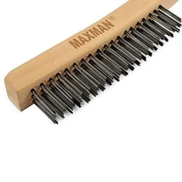 Wire Brush,Heavy Duty Carbon Steel Wire Scratch Brush for Cleaning Rust with 14" Long Curved Beechwood Handle,Large
