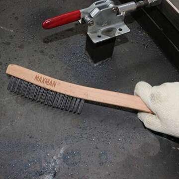 Wire Brush,Heavy Duty Carbon Steel Wire Scratch Brush for Cleaning Rust with 14" Long Curved Beechwood Handle,Large