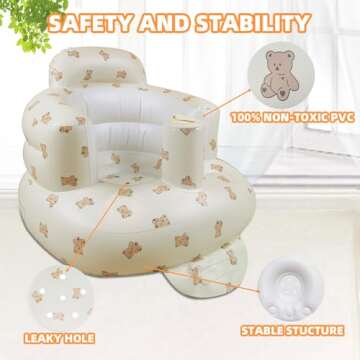 AGITVPS Inflatable Baby Seat for Babies 3-36 Months, Built in Air Pump Baby Chair Sit Me up Floor Seat for Baby, Bumbo Seat for Learning to Sit, Feeding, Camping (Bear Cub)