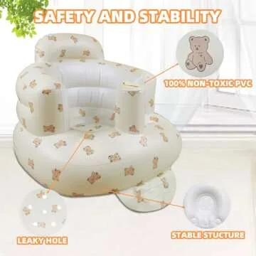 AGITVPS Inflatable Baby Seat for Babies 3-36 Months, Built in Air Pump Baby Chair Sit Me up Floor Seat for Baby, Bumbo Seat for Learning to Sit, Feeding, Camping (Bear Cub)
