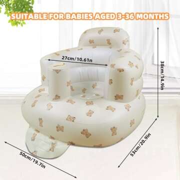 AGITVPS Inflatable Baby Seat for Babies 3-36 Months, Built in Air Pump Baby Chair Sit Me up Floor Seat for Baby, Bumbo Seat for Learning to Sit, Feeding, Camping (Bear Cub)
