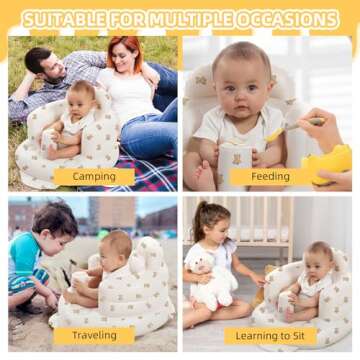 AGITVPS Inflatable Baby Seat for Babies 3-36 Months, Built in Air Pump Baby Chair Sit Me up Floor Seat for Baby, Bumbo Seat for Learning to Sit, Feeding, Camping (Bear Cub)