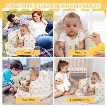 AGITVPS Inflatable Baby Seat for Babies 3-36 Months, Built in Air Pump Baby Chair Sit Me up Floor Seat for Baby, Bumbo Seat for Learning to Sit, Feeding, Camping (Bear Cub)