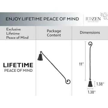 RTZEN Antique Bell Candle Snuffer - Handcrafted Decorative Rustic Wrought Iron Candle Extinguisher Candlesnuffer with Long Handle - Unique Black Matte Farmhouse Decor Accessories Gift