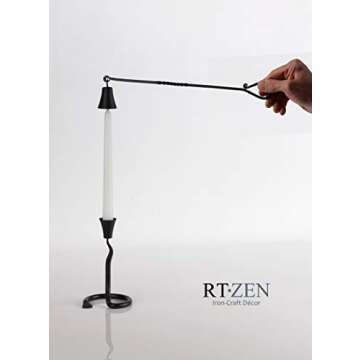 RTZEN Antique Bell Candle Snuffer - Handcrafted Decorative Rustic Wrought Iron Candle Extinguisher Candlesnuffer with Long Handle - Unique Black Matte Farmhouse Decor Accessories Gift