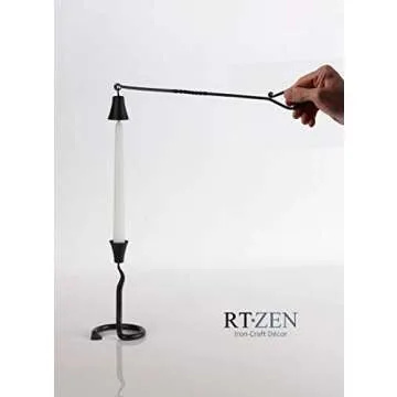RTZEN Antique Bell Candle Snuffer - Handcrafted Decorative Rustic Wrought Iron Candle Extinguisher Candlesnuffer with Long Handle - Unique Black Matte Farmhouse Decor Accessories Gift