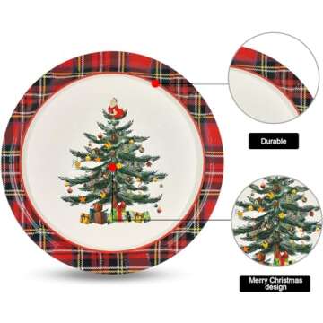 Homlouue 150 PCS Merry Christmas Plates and Napkins, Christmas Tree Paper Plates Gold Foil Christmas Napkins, Christmas Party Supplies Christmas Disposable Dinnerware Set for Holiday Party Serves 50