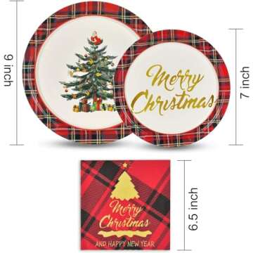 Homlouue 150 PCS Merry Christmas Plates and Napkins, Christmas Tree Paper Plates Gold Foil Christmas Napkins, Christmas Party Supplies Christmas Disposable Dinnerware Set for Holiday Party Serves 50