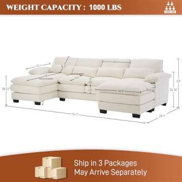 Nolohoo U Shape Sectional Sofa Cloud Couch - Comfy, Modern & Durable 114" Cream White