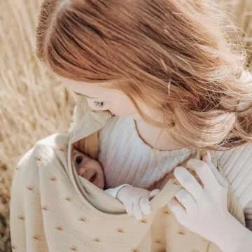 Konssy Muslin Nursing Cover for Baby Breastfeeding, Breathable 100% Cotton Breastfeeding Cover with Rigid Hoop for Mother Nursing Apron, Multi-use Carseat Canopy (Sun)