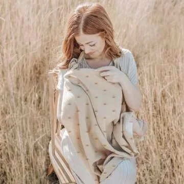 Konssy Muslin Nursing Cover for Baby Breastfeeding, Breathable 100% Cotton Breastfeeding Cover with Rigid Hoop for Mother Nursing Apron, Multi-use Carseat Canopy (Sun)