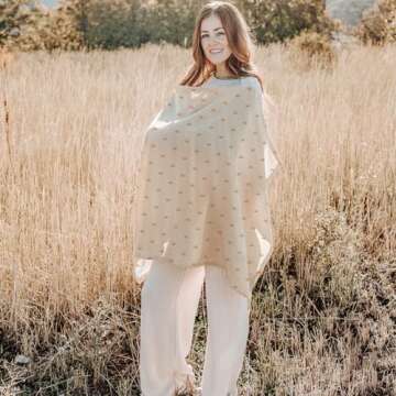 Konssy Muslin Nursing Cover for Baby Breastfeeding, Breathable 100% Cotton Breastfeeding Cover with Rigid Hoop for Mother Nursing Apron, Multi-use Carseat Canopy (Sun)